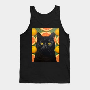 Black Cat Collage Surrounded by Citrus Fruit - Retro Vintage Unique Kitty Art Tank Top